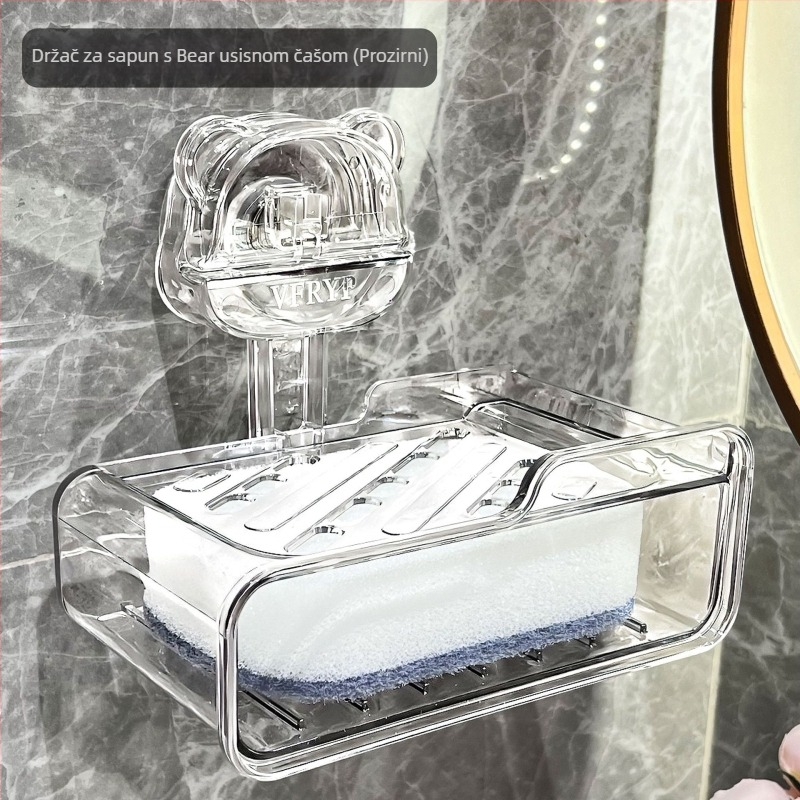 Zidni plastični posuda za sapun s jakom vakuumskom čepom, bez bušenja, odvod sapuna