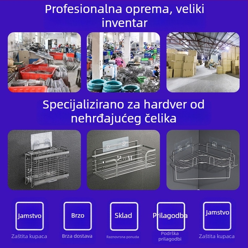 Zidni držač sapuna od 304 nehrđajućeg čelika s kukom, jednoslojni, s usisnom čašom