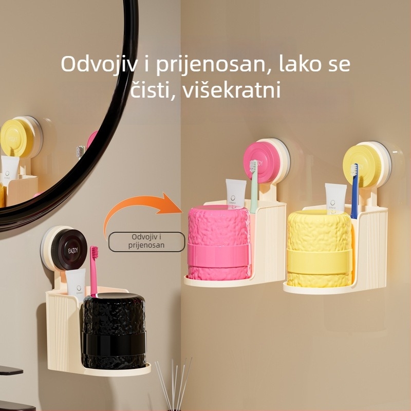 Zidni držač za četkicu i pastu za zube s usisnom kopčom, bez bušenja, od plastike, za četkice, pastu i čaše