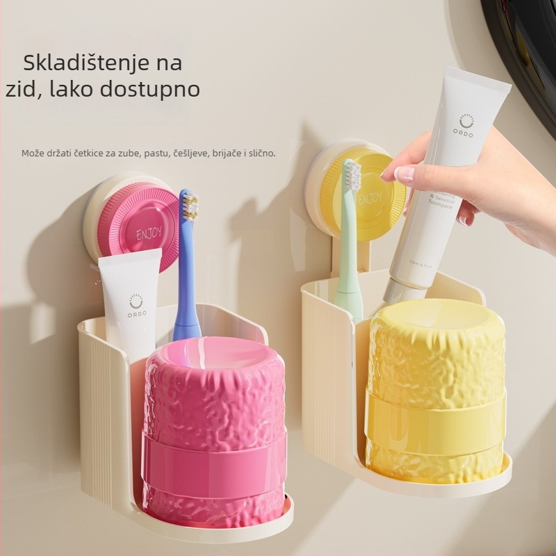 Zidni držač za četkicu i pastu za zube s usisnom kopčom, bez bušenja, od plastike, za četkice, pastu i čaše