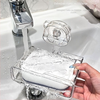 Držač sapuna sa usisnom čašom - zidni, bez bušenja, s spužvicom za brisanje; ABS plastika; 197,2 g; 100 kom.; Autonomy