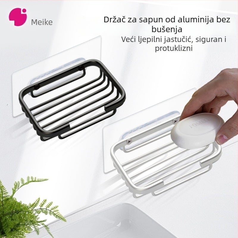 Držač za sapun od aluminijskog legura, zidni s usisnom čašicom, bez bušenja, bez čavala, mrežasti dizajn