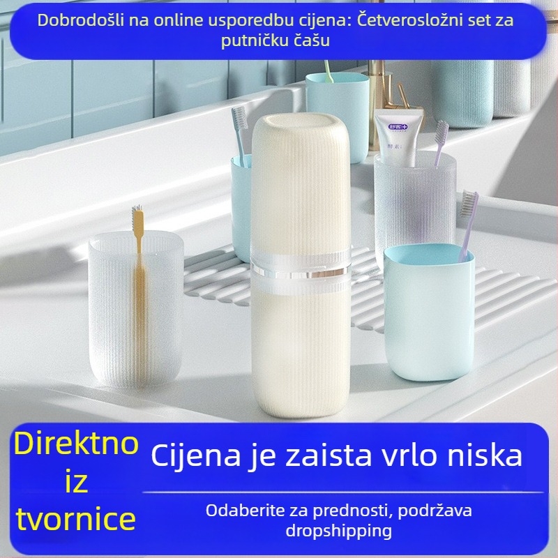 Držač za četkicu s 5 pretinaca, 4-u-1 putni set za obitelj od četiri, prozirna PP kutija za pohranu paste za zube i tekuće vodice