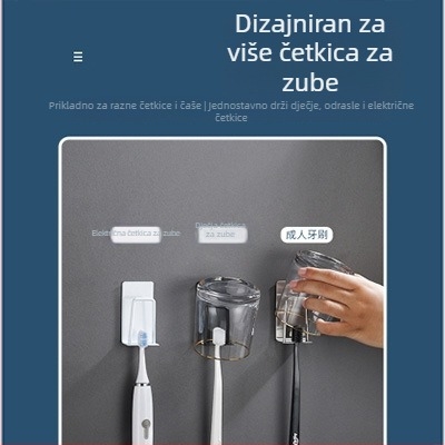 Držač za četkice za zube od nehrđajućeg čelika, zidni, bez bušenja, ispis logotipa, prilagodba