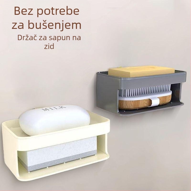 Zidni dvostruki držač sapuna - PP materijal, ugradnja bez bušenja, Mu Can marka