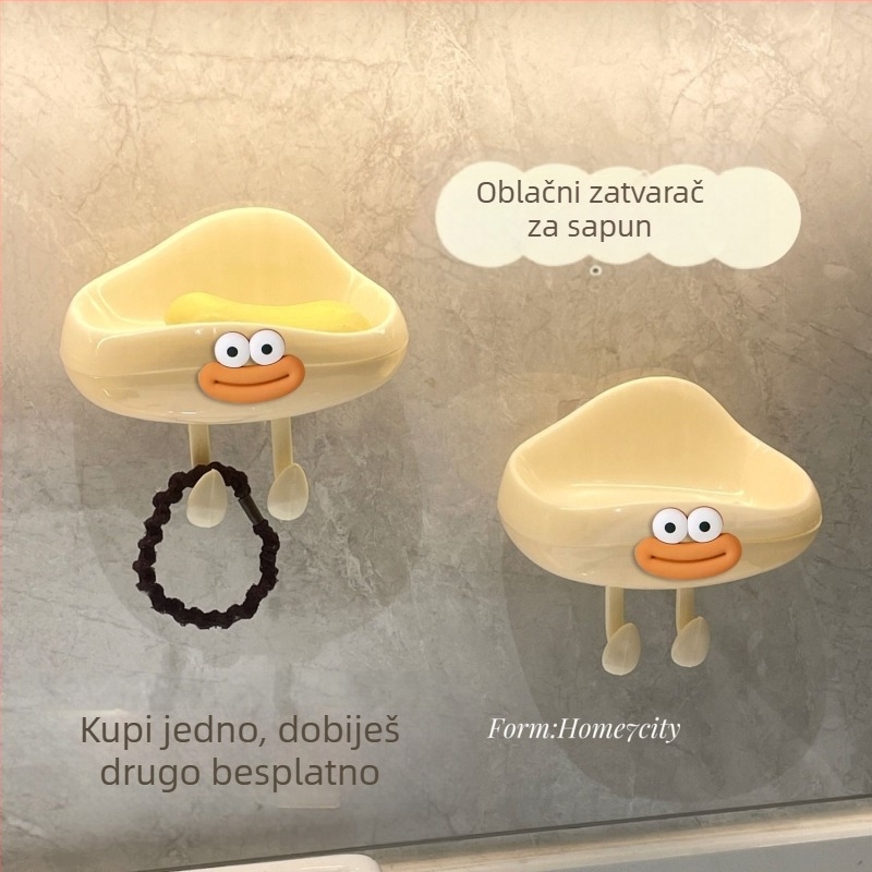 Zidni držač sapuna s dizajnom oblaka i kutijom – plastika, montaža ljepilom, bez bušenja, za kupaonicu