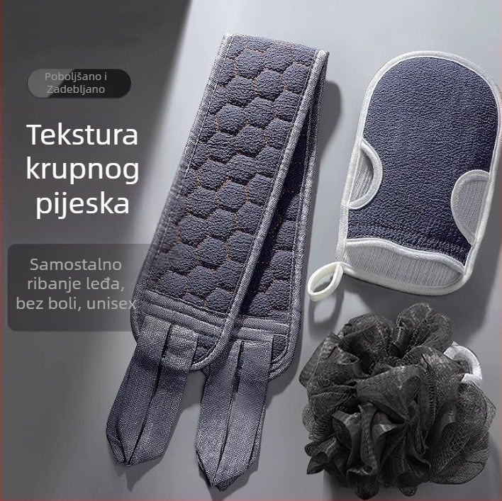 Trodijelni set za kupanje s intenzivnim pilingom: kuglica za kupanje, traka za leđa i duga krpa za trljanje