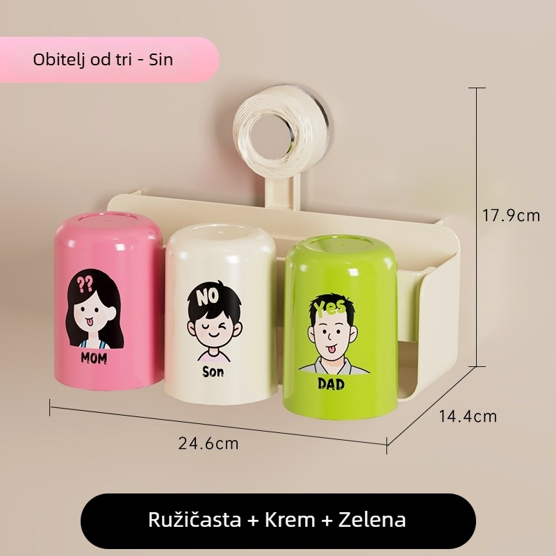 Magnetski držač četkica za zube, zidni nosač sa usisnom čašom, bez bušenja, ABS, za pohranu čaše za ispiranje usne vode okrenutu naopako