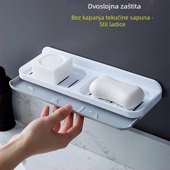Qi jiu zidni držač sapuna, PS materijal, bez bušenja, s usisnim čašicama, dvostruki sloj s odvodom u kupaonici