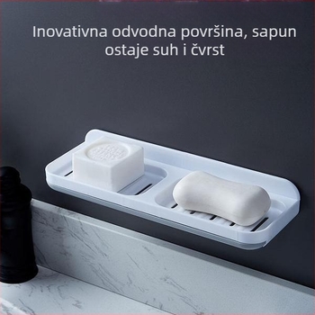 Qi jiu zidni držač sapuna, PS materijal, bez bušenja, s usisnim čašicama, dvostruki sloj s odvodom u kupaonici