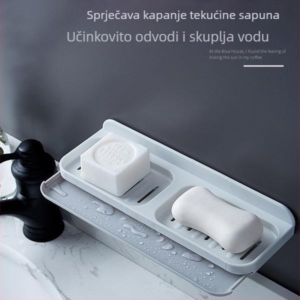 Qi jiu zidni držač sapuna, PS materijal, bez bušenja, s usisnim čašicama, dvostruki sloj s odvodom u kupaonici
