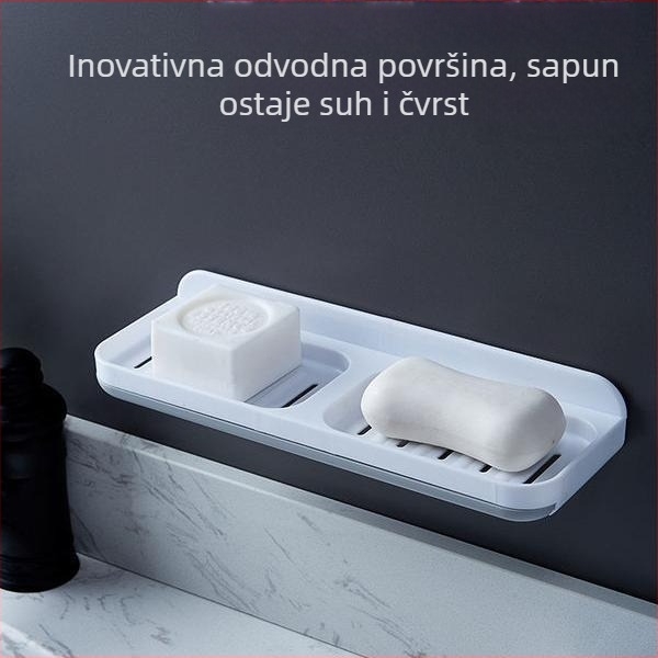 Qi jiu zidni držač sapuna, PS materijal, bez bušenja, s usisnim čašicama, dvostruki sloj s odvodom u kupaonici