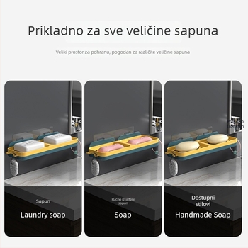 Držač sapuna s dvostrukim redom i kukom, zidni montirani s jakim usisnim čepom za kupaonicu (Materijal: PP; Uvoz: Ne; Pakiranje: 90 kom.; Prilagodba: Ne)