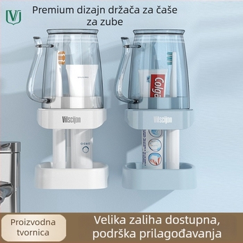 Zidni držač za četkice i čašu, bez bušenja, plastični materijal, tisk logotipa i prilagodba