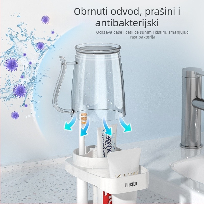 Zidni držač za četkice i čašu, bez bušenja, plastični materijal, tisk logotipa i prilagodba