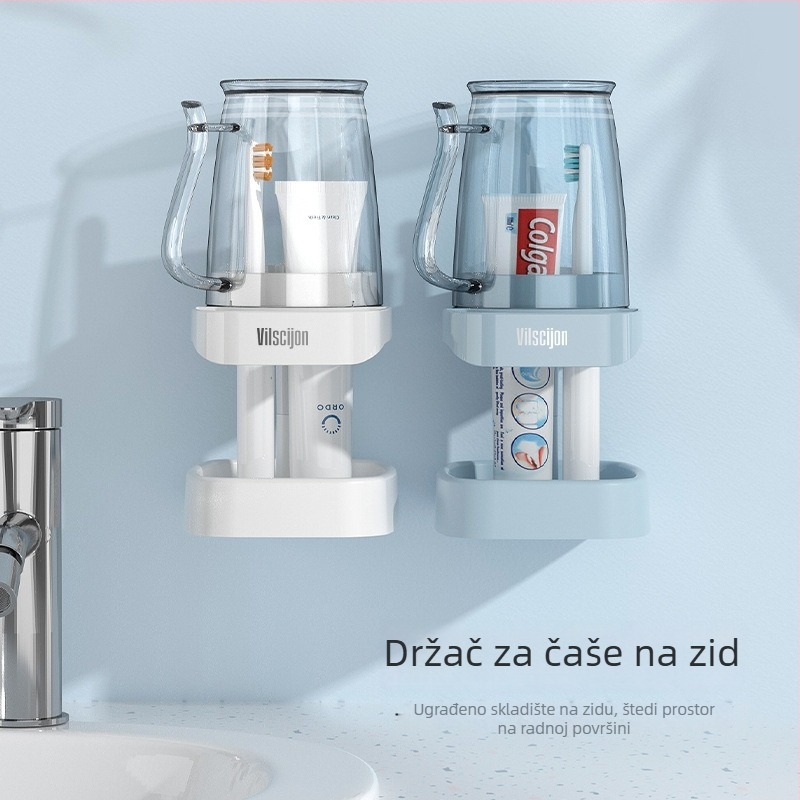 Zidni držač za četkice i čašu, bez bušenja, plastični materijal, tisk logotipa i prilagodba