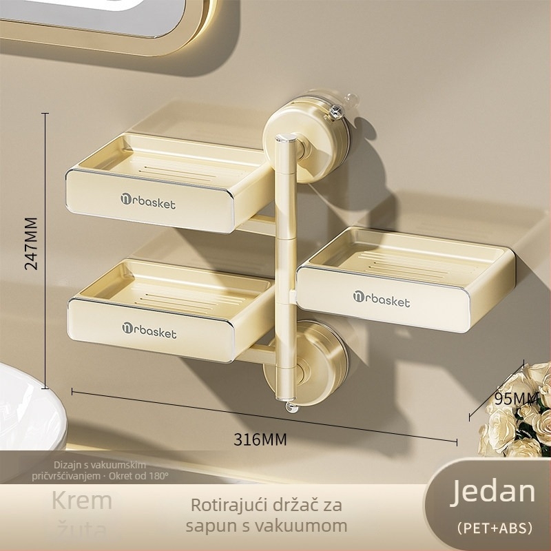 Rotirajući držač sapuna za zid s usisnom kupom, bez bušenja, višeslojni, PET + nehrđajući čelik