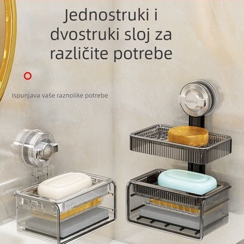 Plastična zidna sapunica s vakuumskim nosačem, dvostruki sloj, odvodnja, kupaonica