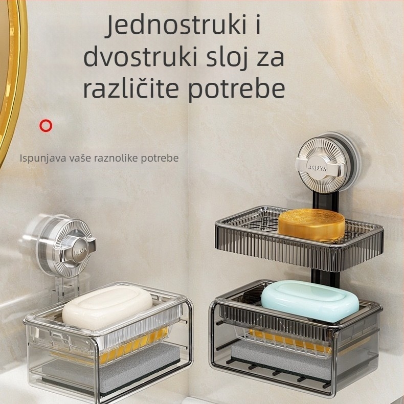 Plastična zidna sapunica s vakuumskim nosačem, dvostruki sloj, odvodnja, kupaonica