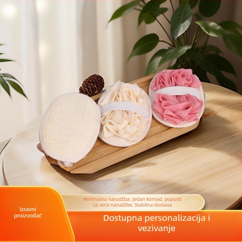 Loofa kupaonska kugla s komadićima sisala i pulpe od loofa; Materijal: loofa; Pakiranje: 50-500 kom; Obrada po narudžbi