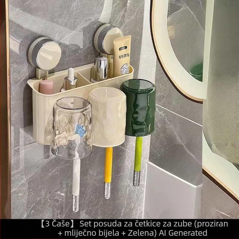Držač za četkice za zube s usisnim držačem, zidni, plastični, za pohranu, bez bušenja