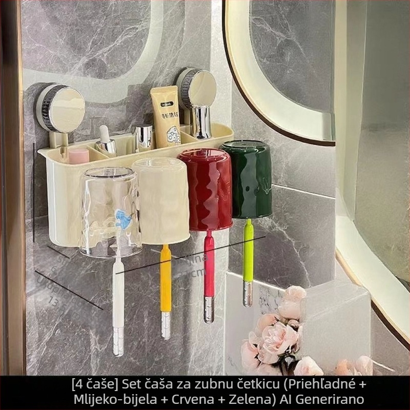 Držač za četkice za zube s usisnim držačem, zidni, plastični, za pohranu, bez bušenja