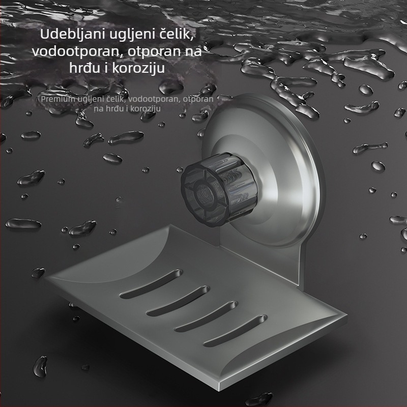 Ruipai Metalni zidni držač sapuna s vakuumskom čašicom, bez bušenja, s odvodom i protukliznom površinom