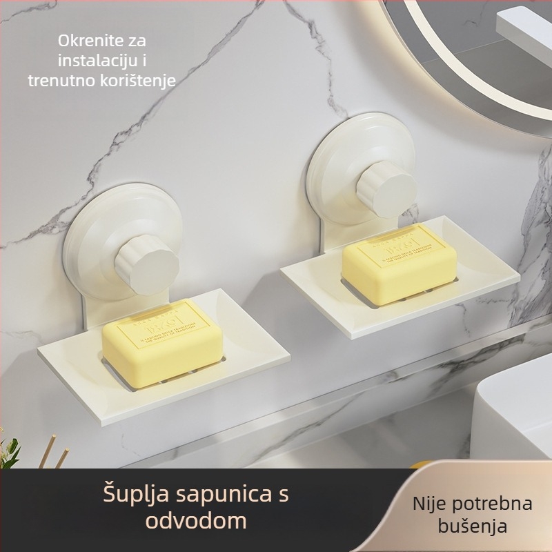 Ruipai Metalni zidni držač sapuna s vakuumskom čašicom, bez bušenja, s odvodom i protukliznom površinom