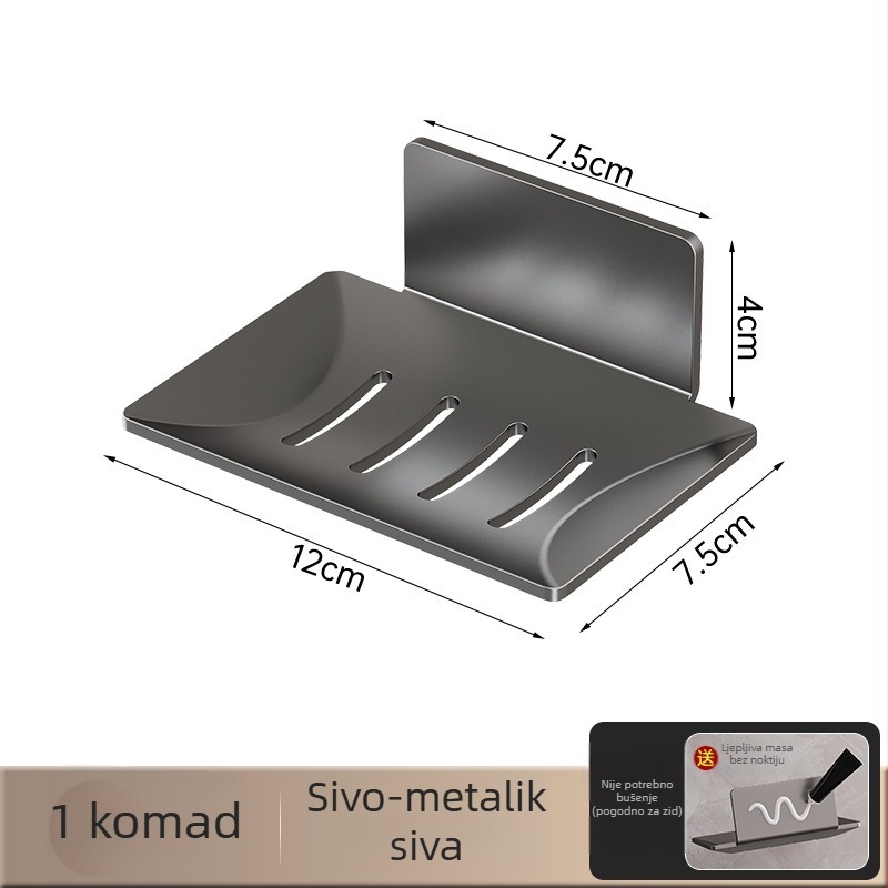Ruipai Metalni zidni držač sapuna s vakuumskom čašicom, bez bušenja, s odvodom i protukliznom površinom