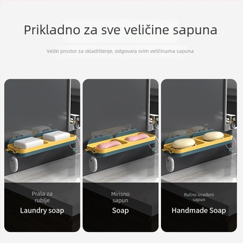 Držač sapuna na zidu – bez bušenja, kupaonica, odvodni stalak; Značka Leban, Materijal: Plastika, Bez usisnih čašica, Bez poklopca