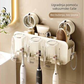 Držač četkica za zube za zid sa usisnom čašom, plastičan, bez bušenja, s logotipom