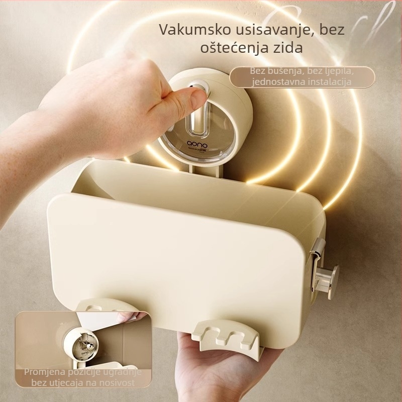 Držač četkica za zube za zid sa usisnom čašom, plastičan, bez bušenja, s logotipom