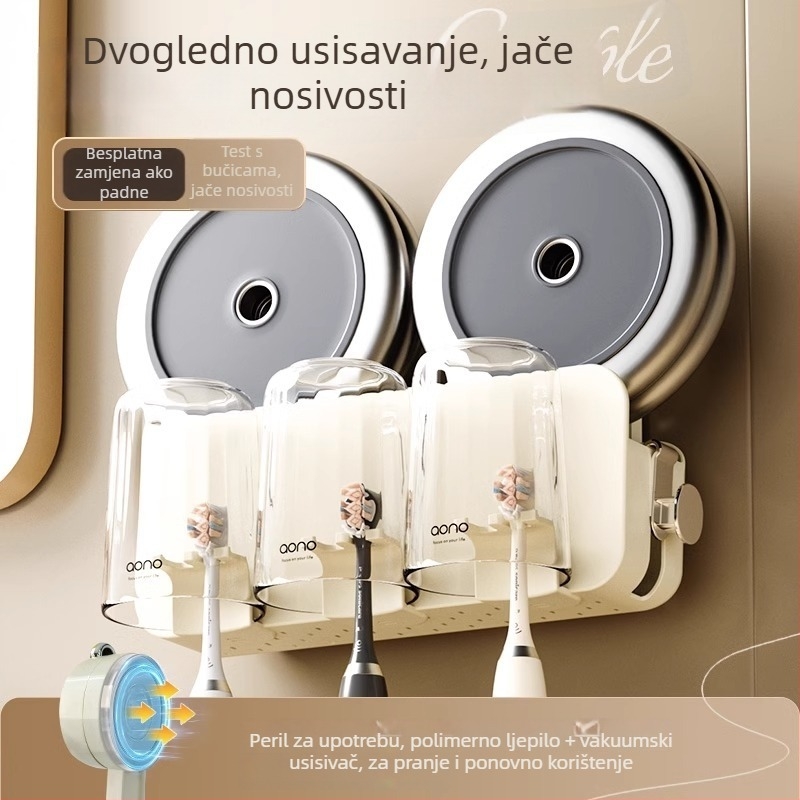 Držač četkica za zube za zid sa usisnom čašom, plastičan, bez bušenja, s logotipom