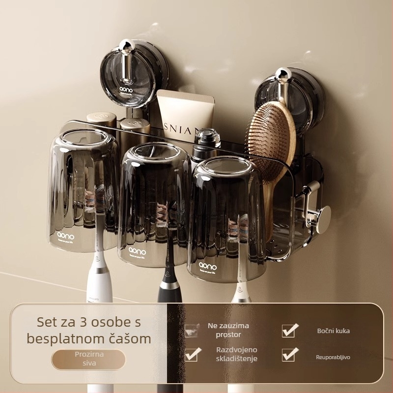 Držač četkica za zube za zid sa usisnom čašom, plastičan, bez bušenja, s logotipom