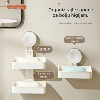 Plastična viseća kutija za sapun u kupaonici s odvodom, dvostruki sloj, bez bušenja - set od 60 kom