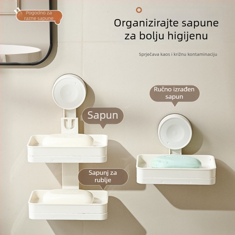 Plastična viseća kutija za sapun u kupaonici s odvodom, dvostruki sloj, bez bušenja - set od 60 kom