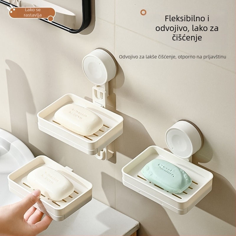 Plastična viseća kutija za sapun u kupaonici s odvodom, dvostruki sloj, bez bušenja - set od 60 kom