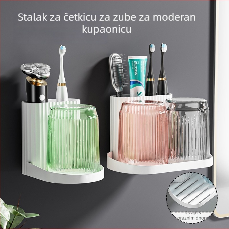 Držač za četkice za zube – samoljepljivi zidni organizer za kupaonicu, držač četkica i čašice za ispiranje, plastični