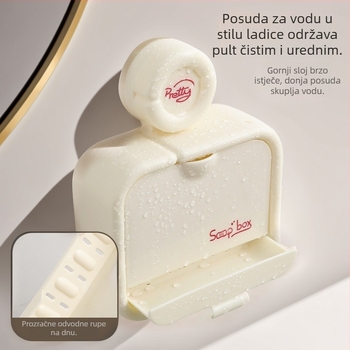 Zidna kutija za sapun s usisnom čašom, bez bušenja, preklopnim poklopcem i odvodom, PP materijal