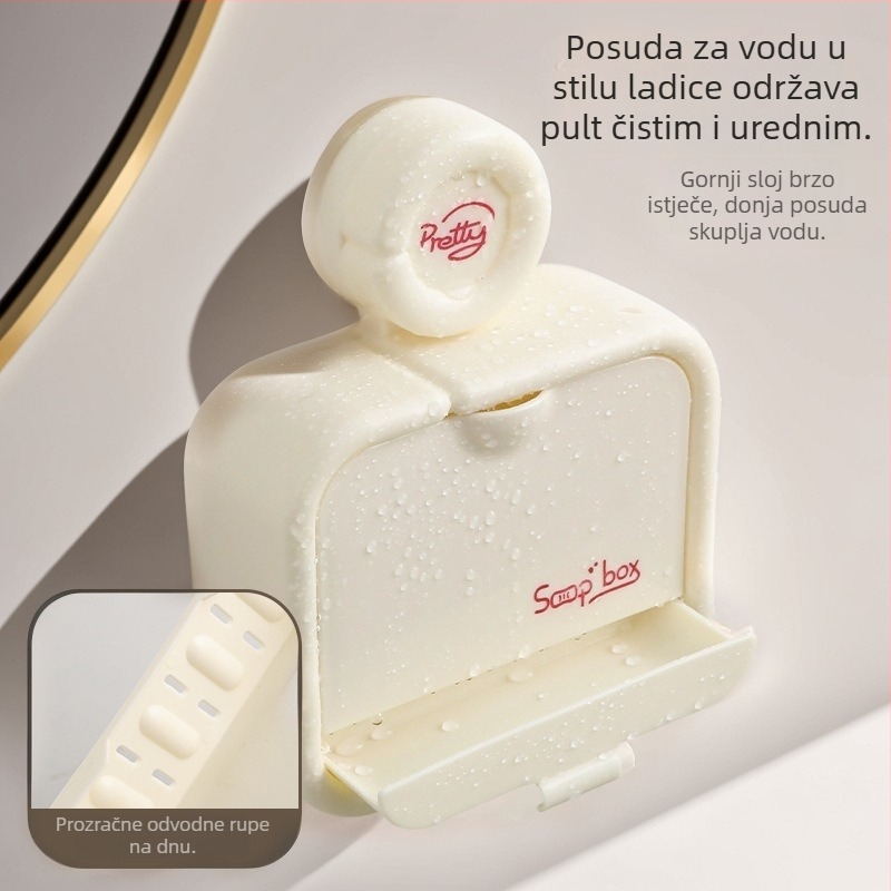 Zidna kutija za sapun s usisnom čašom, bez bušenja, preklopnim poklopcem i odvodom, PP materijal
