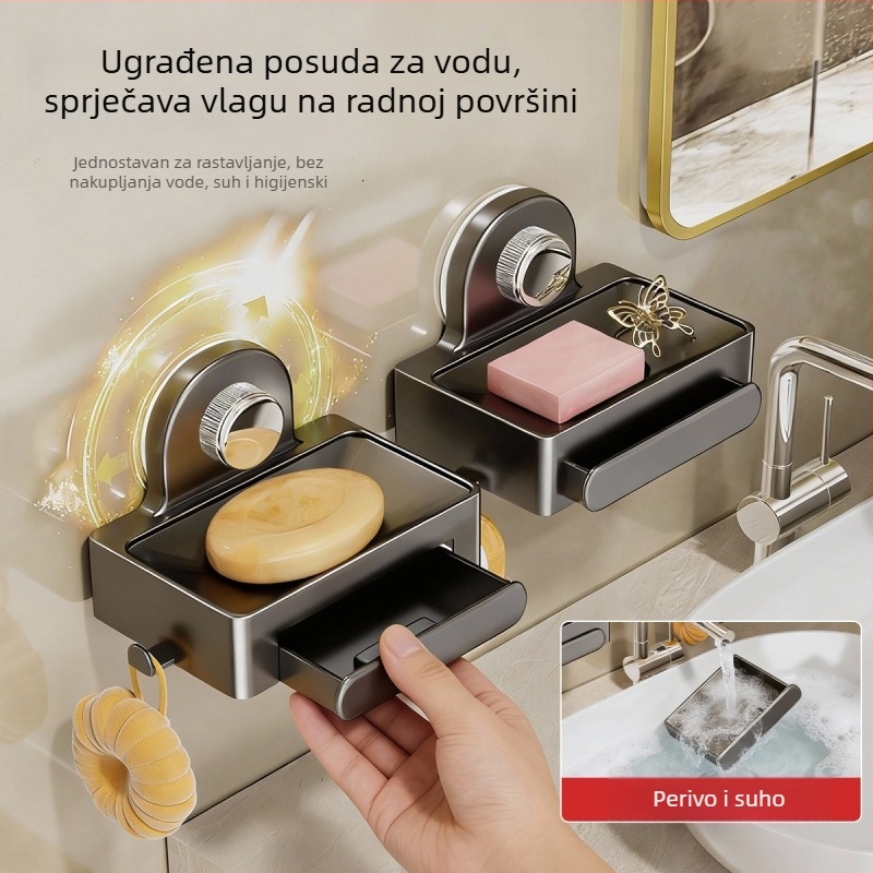Nosač sapuna i spužve na zid s vakuumskim učvršćenjem, bez bušenja, aluminijska legura, model AJSK-1251