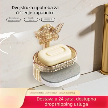 Plastična kutija za sapun s leptirovim držačem, dvostruki sustav odvodnje, bez bušenja, prilagodljiva, pakiranje 100 komada