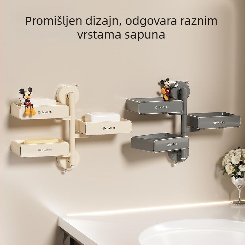 Držač sapuna sa usisnim čašicama, zidni, rotirajući, bez bušenja, s poklopcem