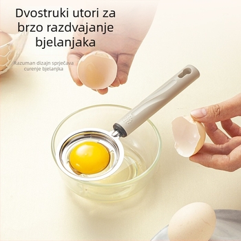 Set alata za dječju prehranu — ručna miješalica za jaja, odvajač bjelanjaka, cjedilo i sito za brašno; ne električno, nehrđajući čelik, moderan minimalistički stil, marka Pae