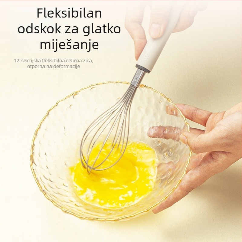 Set alata za dječju prehranu — ručna miješalica za jaja, odvajač bjelanjaka, cjedilo i sito za brašno; ne električno, nehrđajući čelik, moderan minimalistički stil, marka Pae