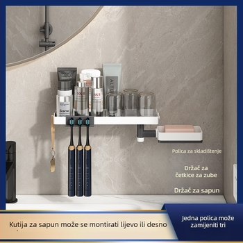 Plastični zidni organizator za kupaonicu za pohranu kozmetike i četkica za zube, držač za četkice, rotirajući posuda za sapun s 180°