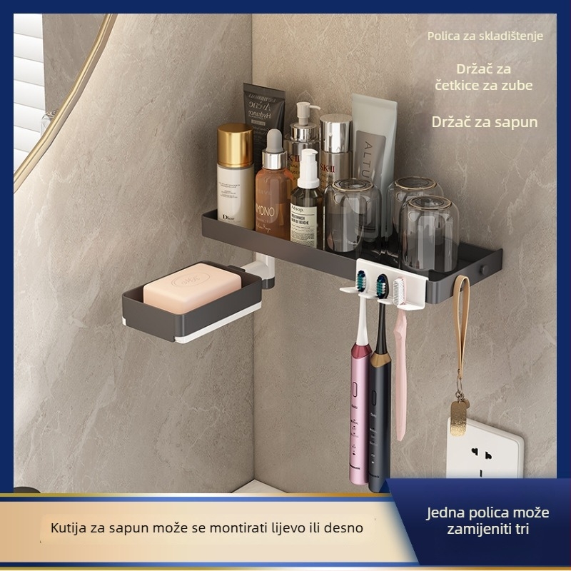 Plastični zidni organizator za kupaonicu za pohranu kozmetike i četkica za zube, držač za četkice, rotirajući posuda za sapun s 180°