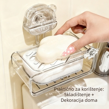 Zidni držač sapuna s jakom usisnom čašom, plastični odvodeći stalak, prilagodljiv