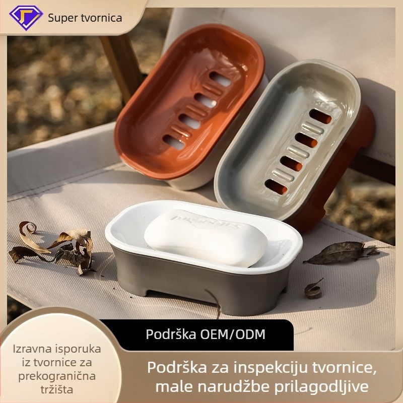Prijenosna kutija za sapun s dvostrukim poklopcem i stalkom za posuđe, od PP plastike, s ventuzom, otisnuto logo, privatna oznaka dostupna, prilagodba