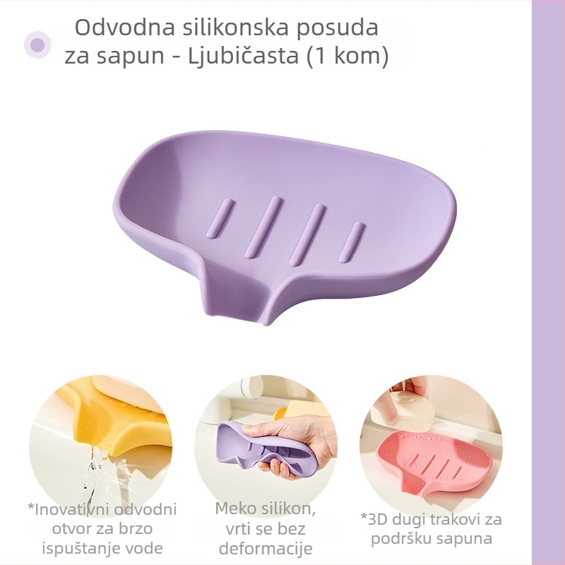 Silikonska posuda za sapun s odvodom, bez bušenja – za kupaonicu